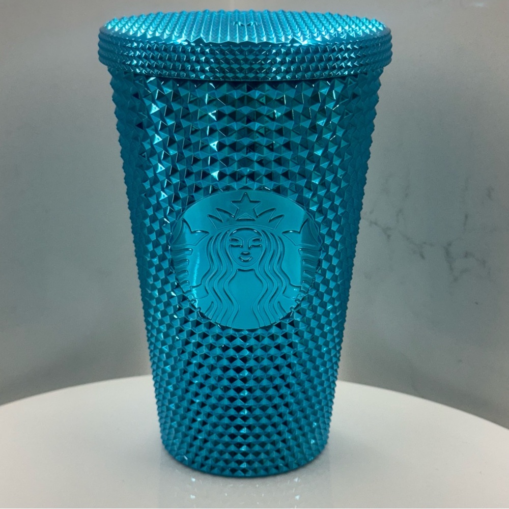 Starbucks 2023 Blue Chrome Studded Grande 16oz Bling Cup Tumber NWT